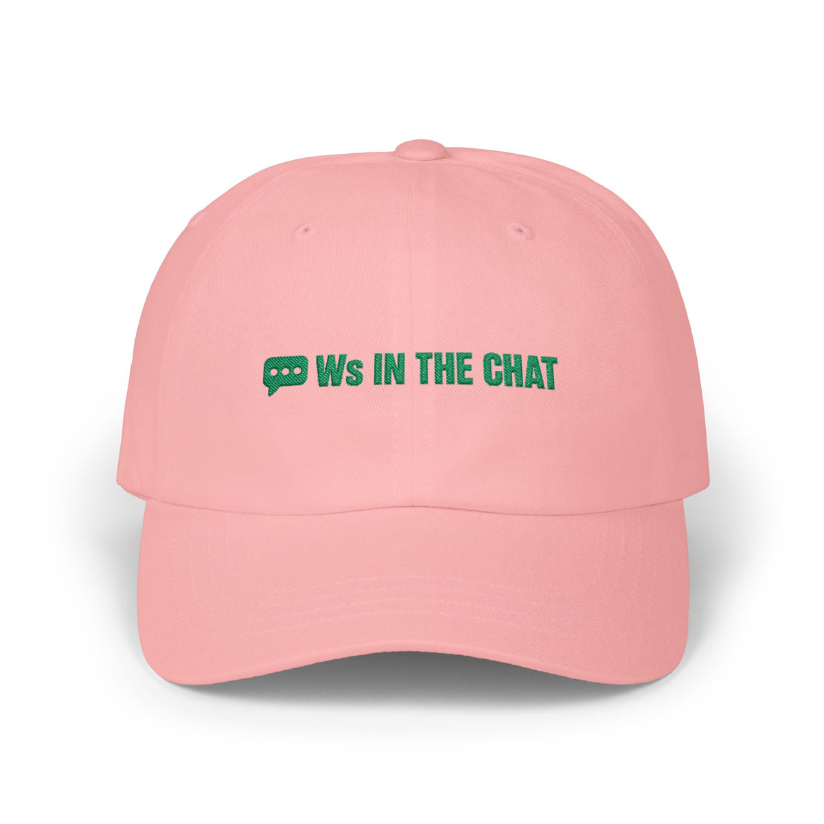 Ws In The Chat chat meme dad hat in Pink with "Ws In The Chat" graphic, product photo 4