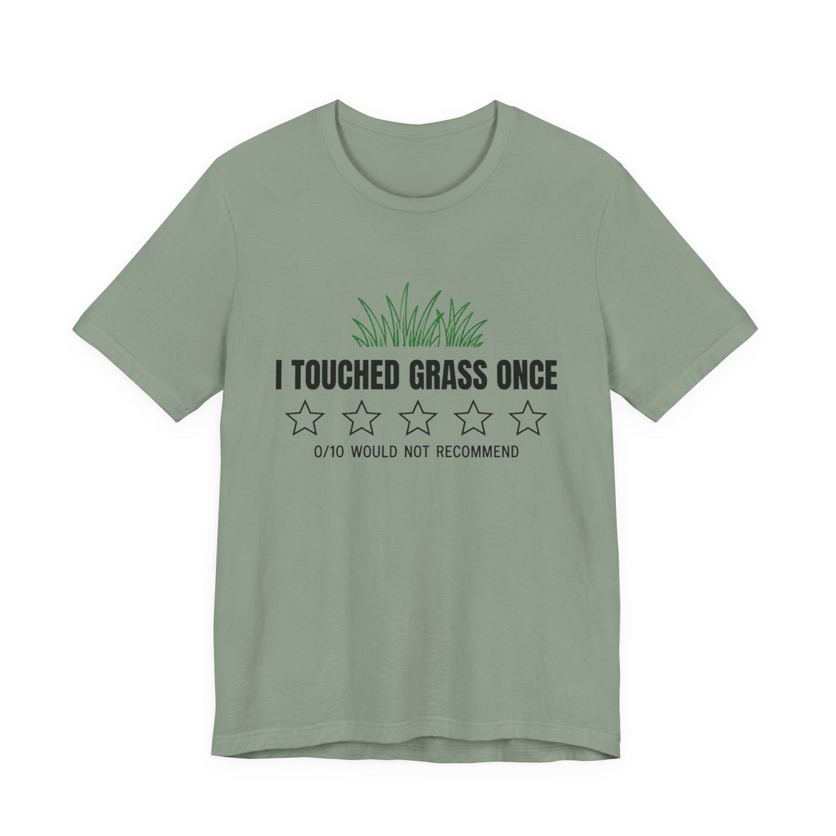 Touched Grass Once chronically online t-shirt in Sage with "Touched Grass Once" graphic, product photo 2