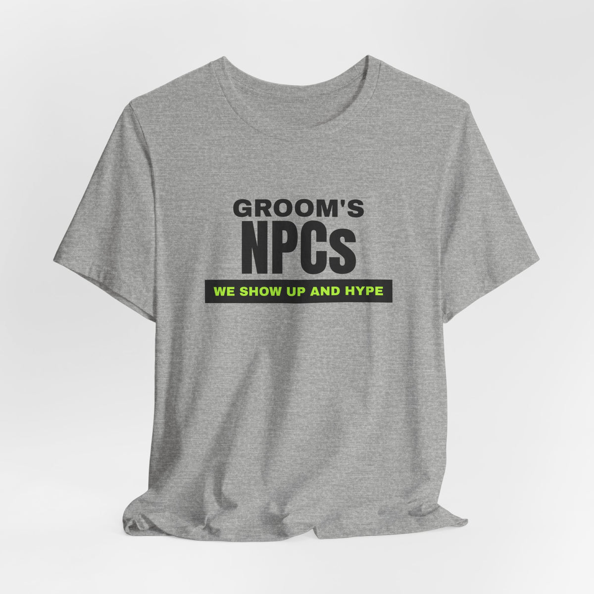Groom's NPCs bachelor party t-shirt with "Groom's NPCs" graphic, product photo 12