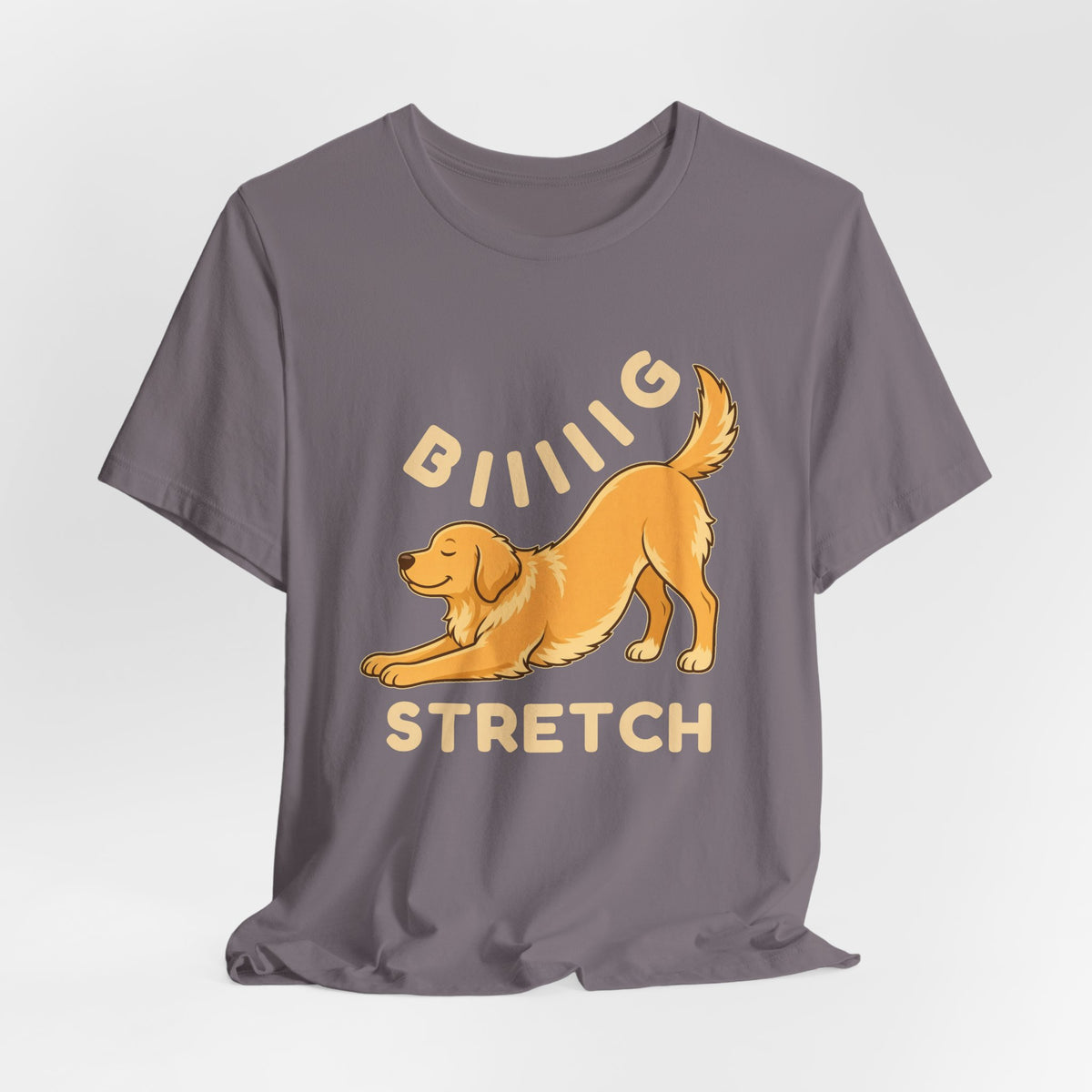 Storm t-shirt with the "Big Stretch Golden Retriever" design, flat lay