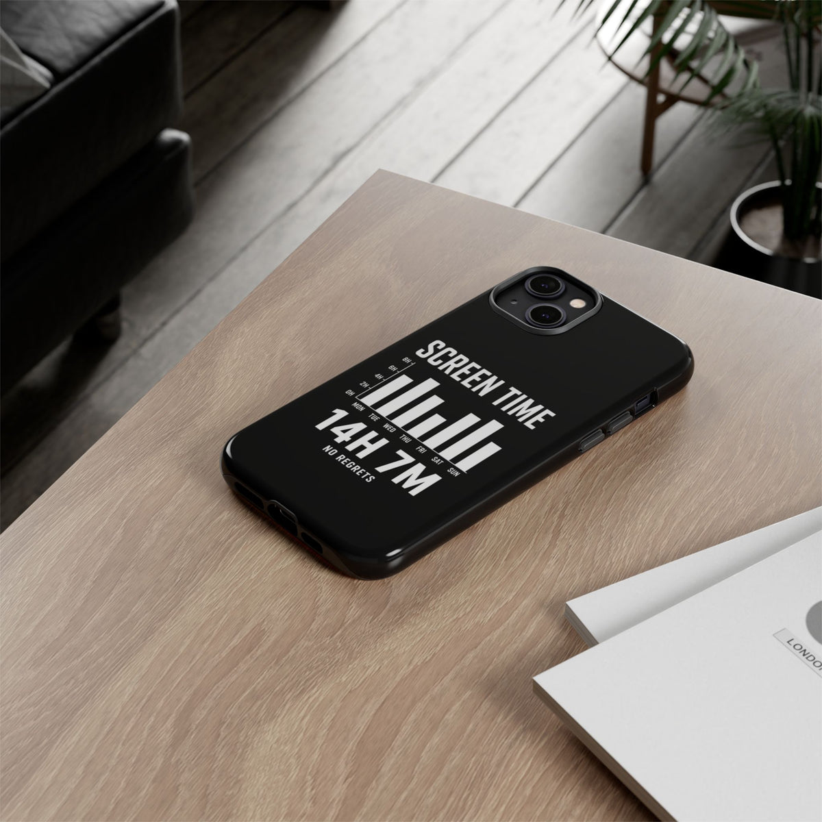 Screen Time No Regrets chronically online phone case with "Screen Time No Regrets" graphic, product photo 43