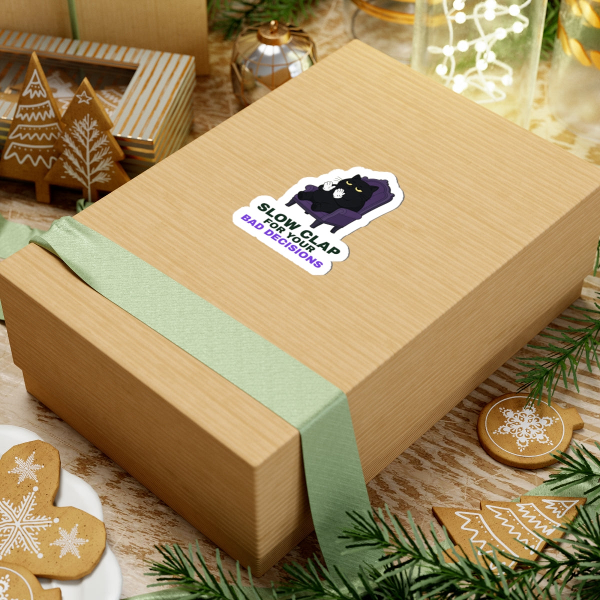 Slow Clap black cat clapping meme sticker with "Slow Clap" graphic, product photo 4
