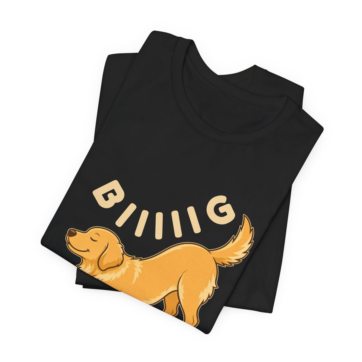Black t-shirt with the "Big Stretch Golden Retriever" design, folded