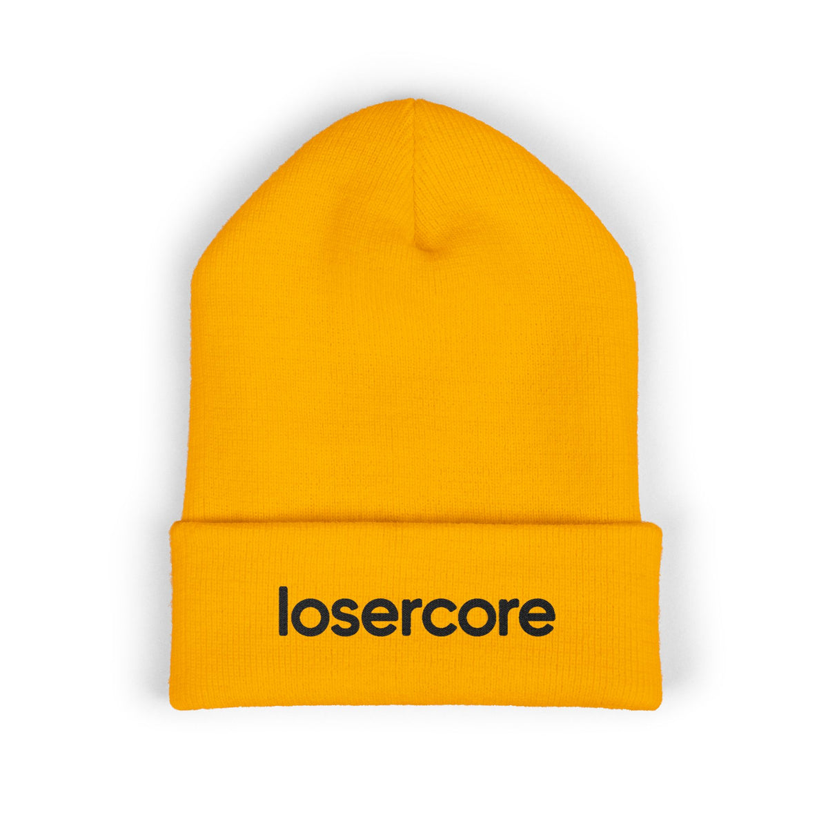 Losercore chronically online beanie in Gold with "Losercore" graphic, product photo 2