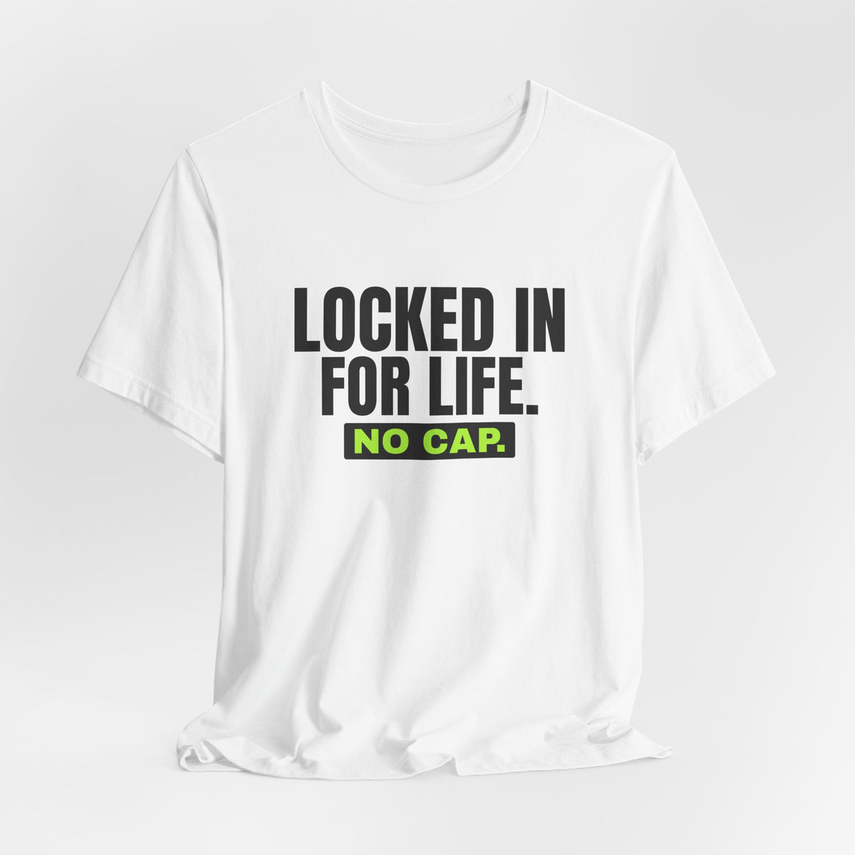 Locked In For Life No Cap bachelor party t-shirt with "Locked In For Life No Cap" graphic, product photo 6