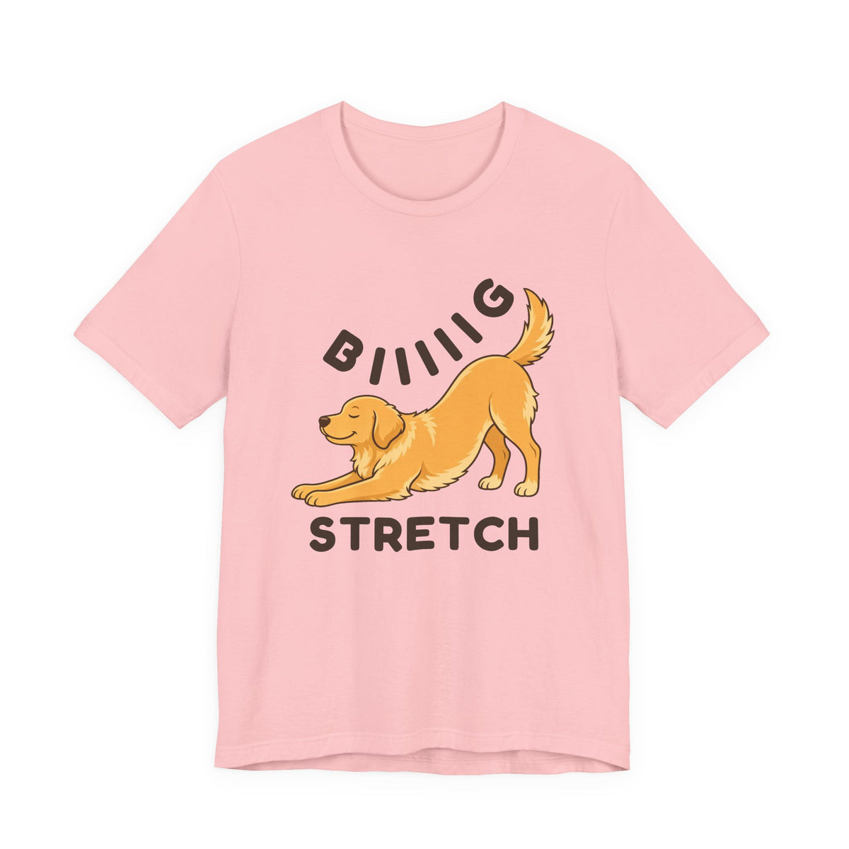 Pink t-shirt with the "Big Stretch Golden Retriever" design, front view