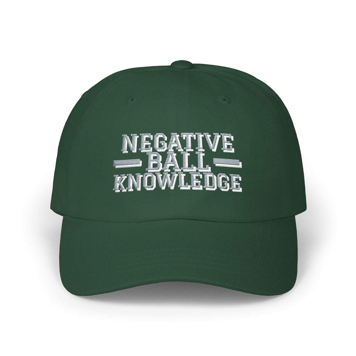 Negative Ball Knowledge ball knowledge meme dad hat in Spruce with "Negative Ball Knowledge" graphic, front view